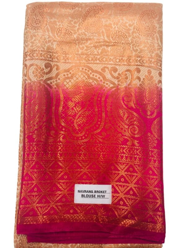 Sandal & Rani Pink Soft Silk Saree with Heavy Embroidered unstitched Blouse | Designer Party Wear - Image 4