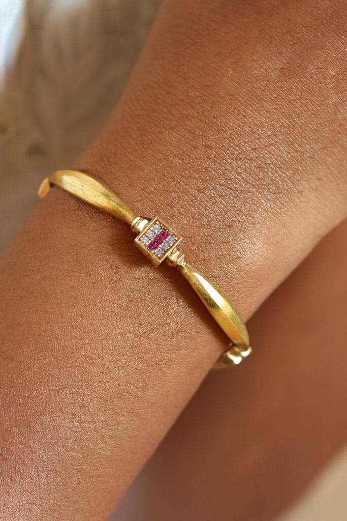 Gold plated Designer Kada Bangle with Ruby & AD Stones | Size 24
