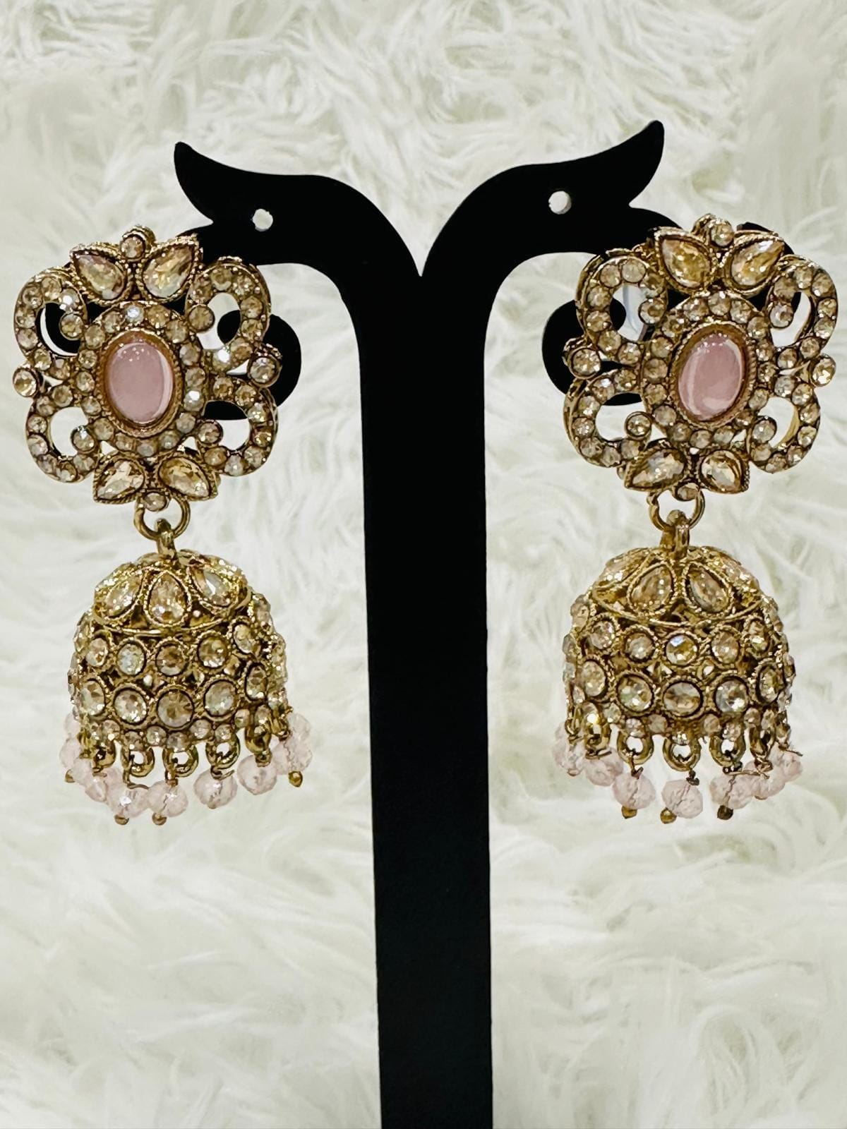 Gold Plated Kundan Jewelry Set | Pink Stone Choker Earrings Tikka • Pearl Beaded Choker - Image 4