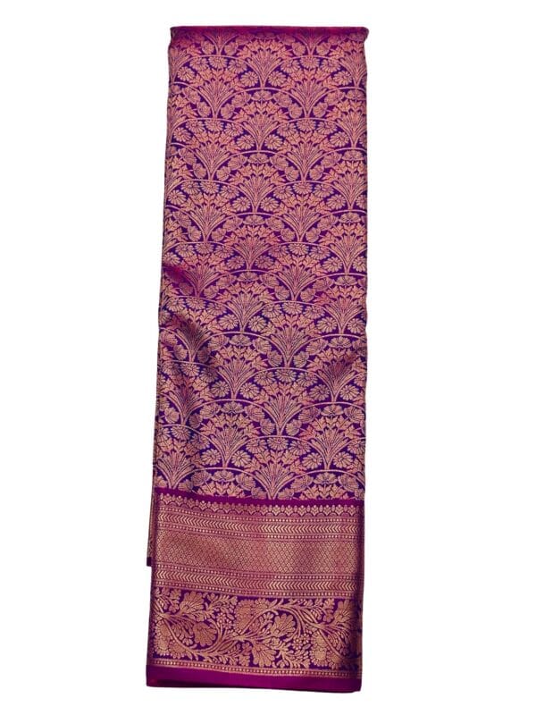 Purple Bridal Kanchipuram Soft Silk Saree Gold Zari Floral Wedding Saree Traditional South Indian Bride Reception Party Wear - Image 3