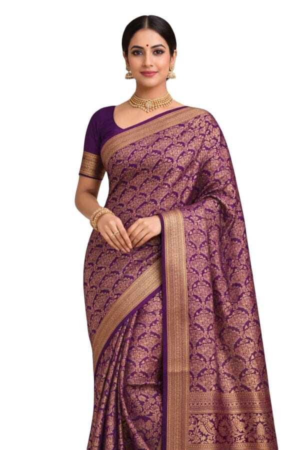 Purple Bridal Kanchipuram Soft Silk Saree Gold Zari Floral Wedding Saree Traditional South Indian Bride Reception Party Wear