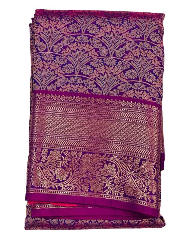 Purple Bridal Kanchipuram Soft Silk Saree Gold Zari Floral Wedding Saree Traditional South Indian Bride Reception Party Wear - Image 4