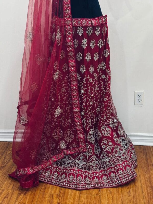 Rani Pink Embroidered Lehenga Choli Set | Indian Bridal Wear - Image 3