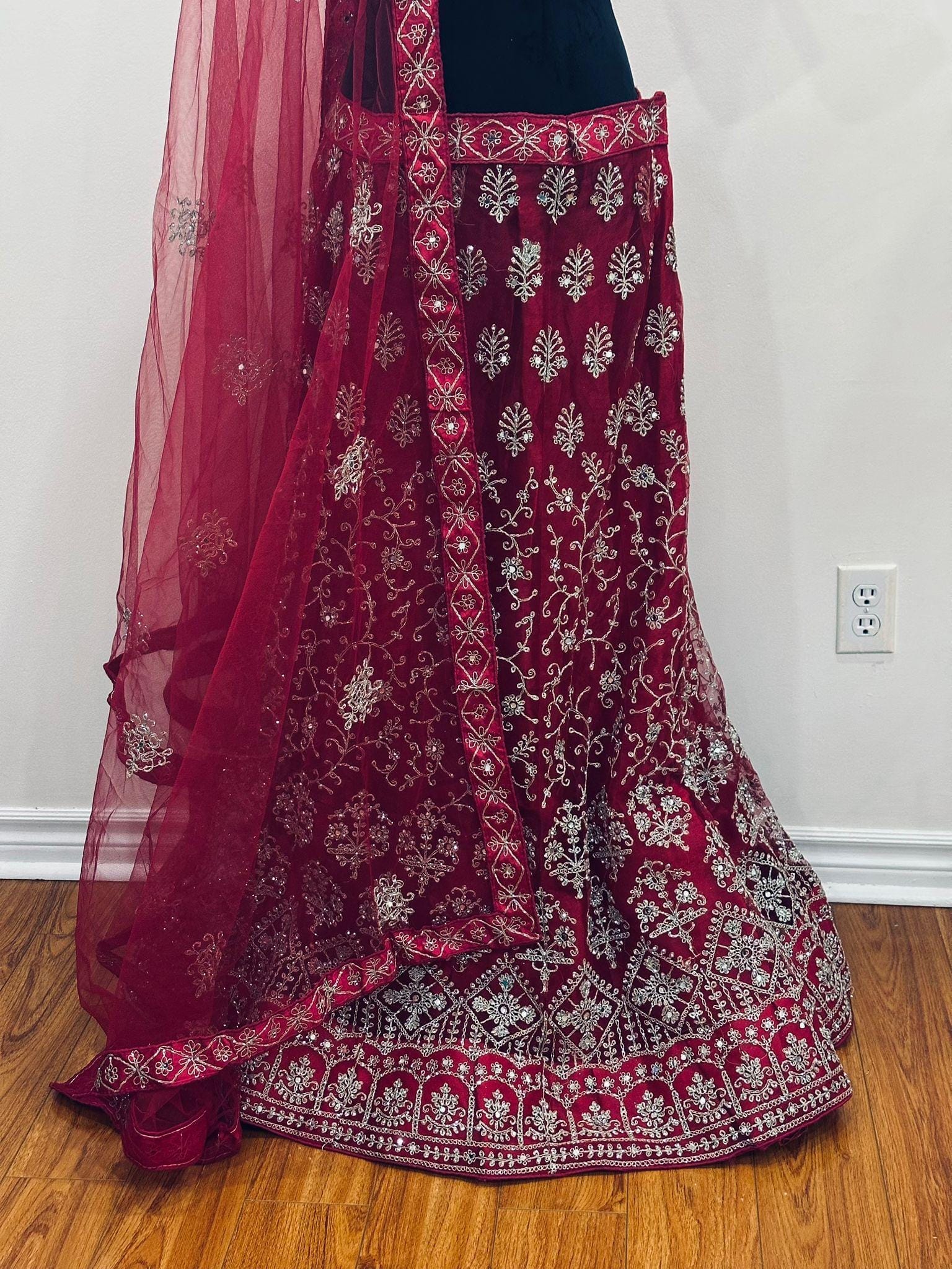 Rani Pink Embroidered Lehenga Choli Set | Indian Bridal Wear - Image 3