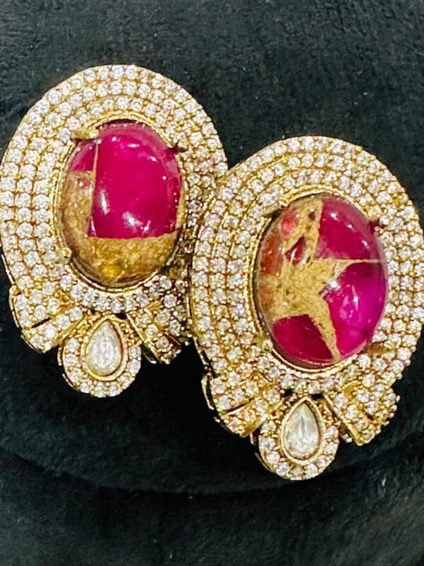 Pink Kundan Choker Necklace with Matching Earrings - Image 3
