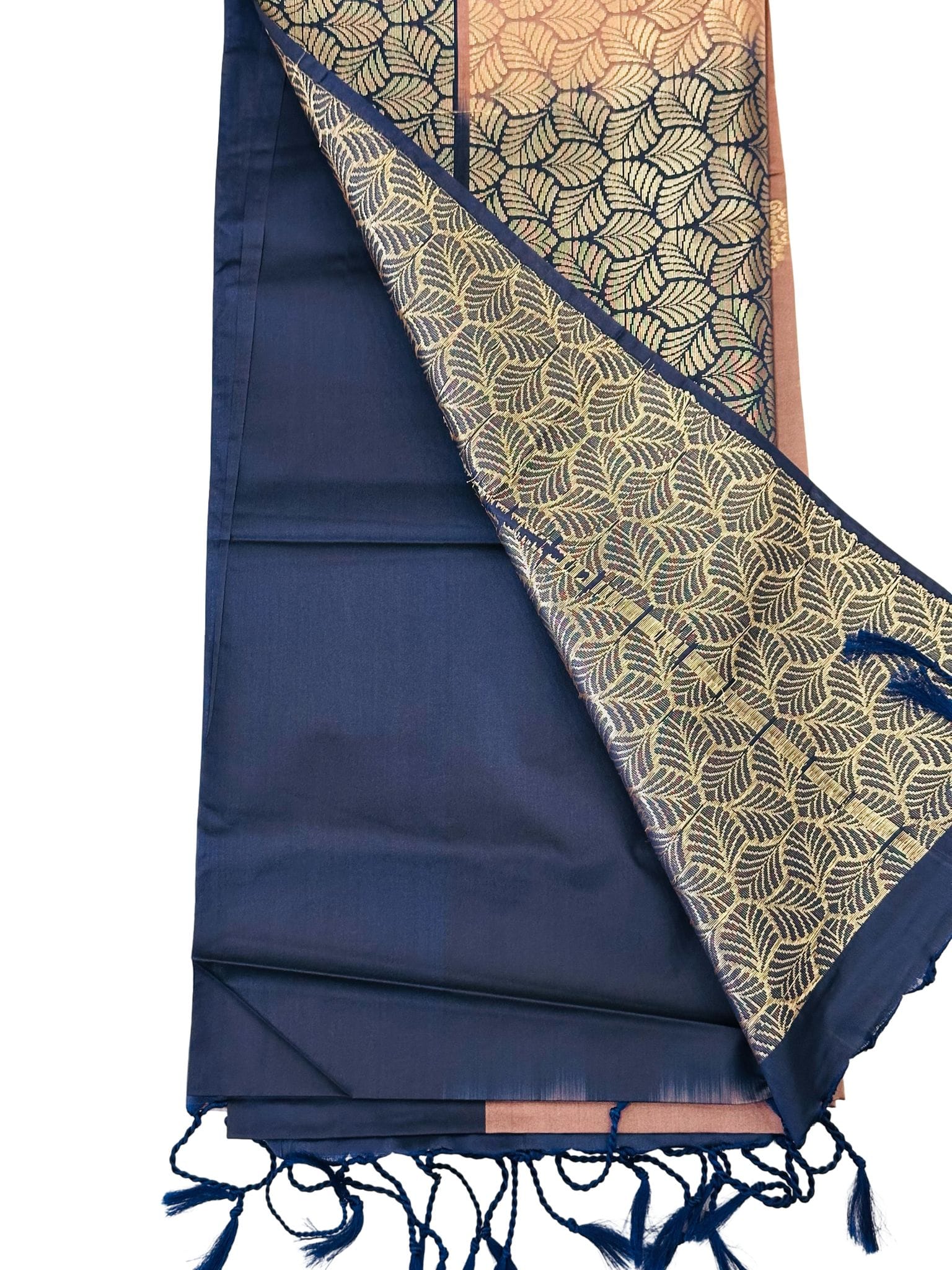 Dusty Copper Pink Soft Silk Saree Navy Blue Copper, Gold Butta Indian Saree, Traditional Wedding Party Wear Saree - Image 2