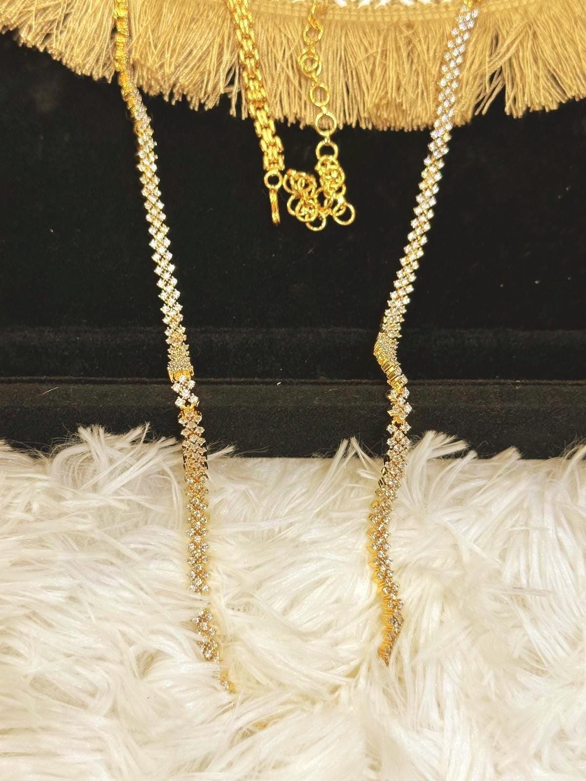 Gold-Plated CZ Diamond Belly Chain | Adjustable Bridal Kamarband - Image 1