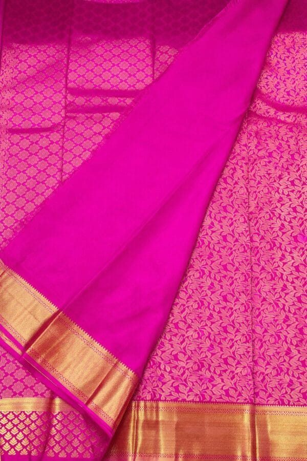 Rani Pink Bridal Kanchipuram Soft Silk Saree, Gold Zari Kodi Weave, South Indian Wedding Saree, Traditional Temple Saree, Festive Party Wear - Image 5