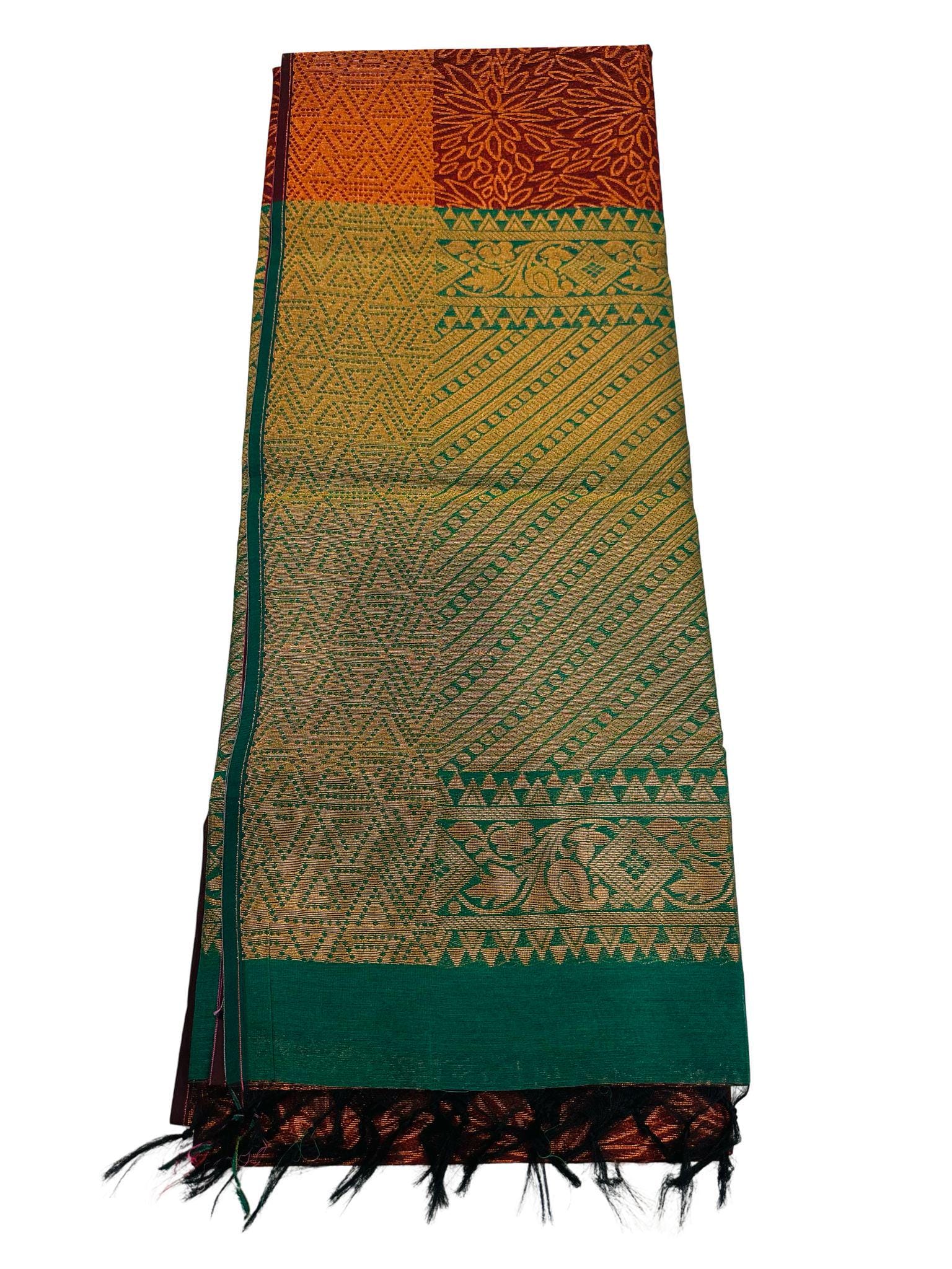 Maroon Green Tissue Silk Saree with Unstitched Blouse | Lightweight Shiny Silk Indian Party Wear - Image 3