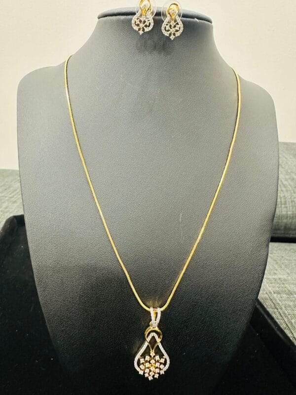 Gold Plated CZ Pendant Necklace Set • Elegant Daily Wear Jewelry • Lightweight Crystal Earrings