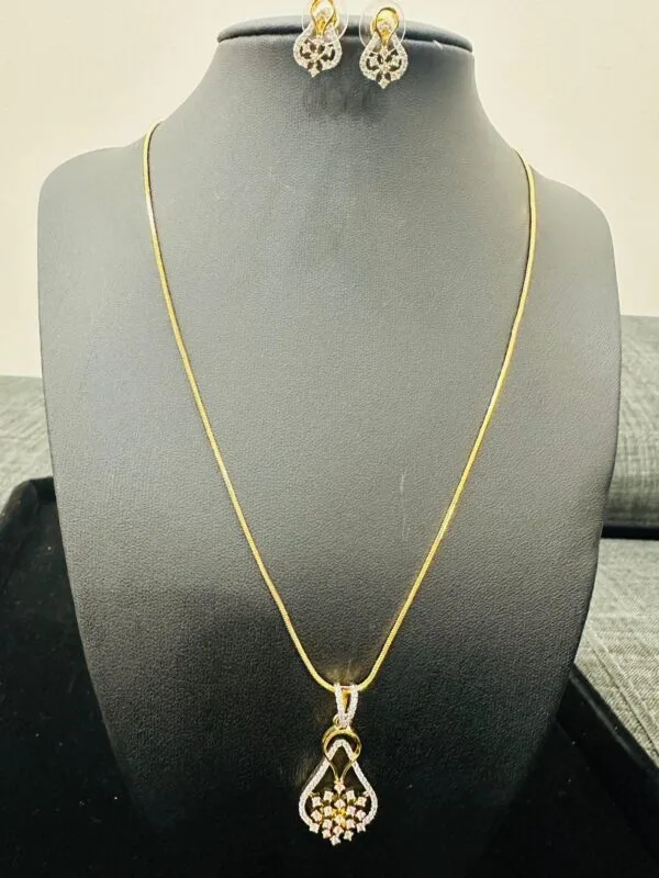 Gold Plated CZ Pendant Necklace Set • Elegant Daily Wear Jewelry • Lightweight Crystal Earrings