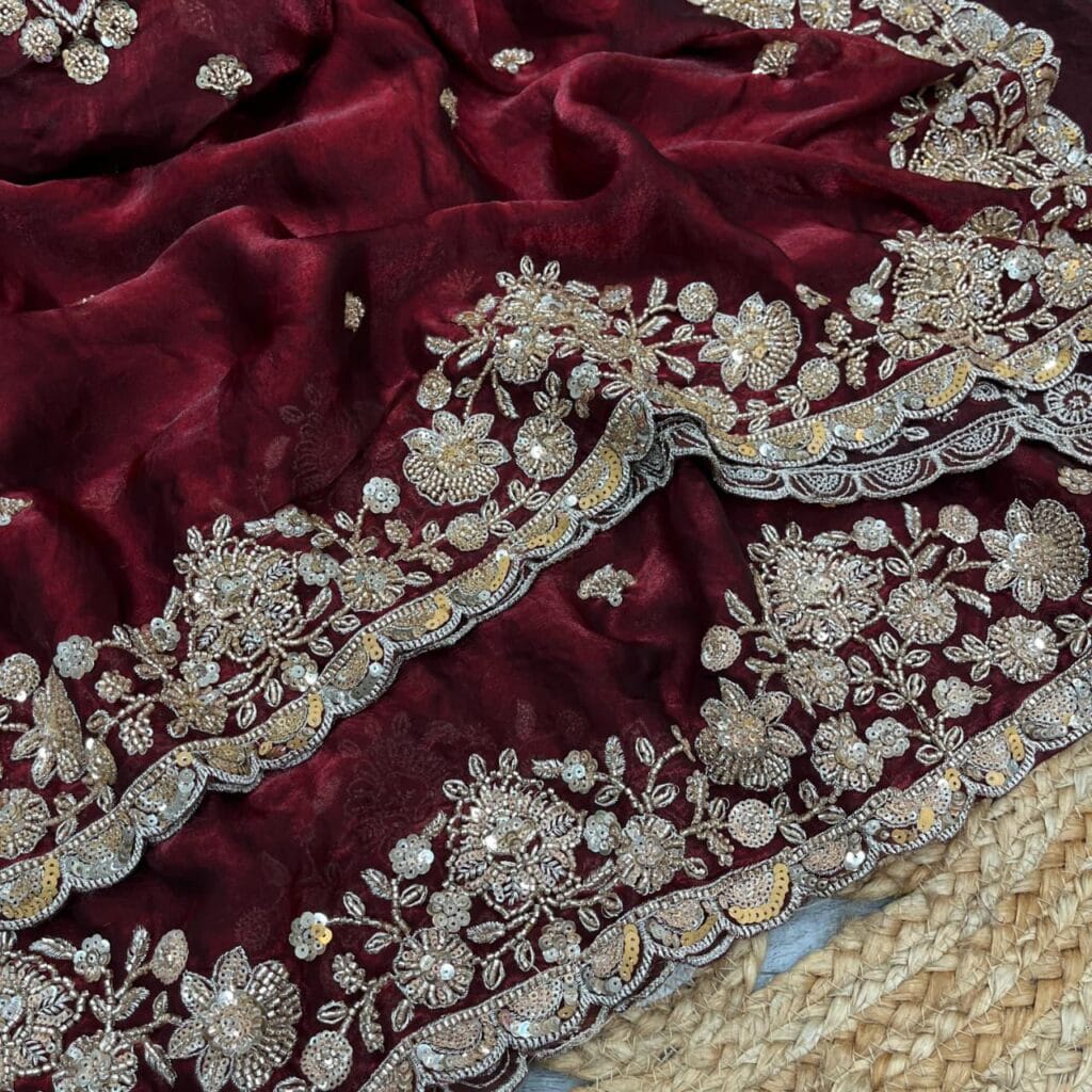 Velvet Space Silk Saree | Gold Beadwork & Hand Embroidery