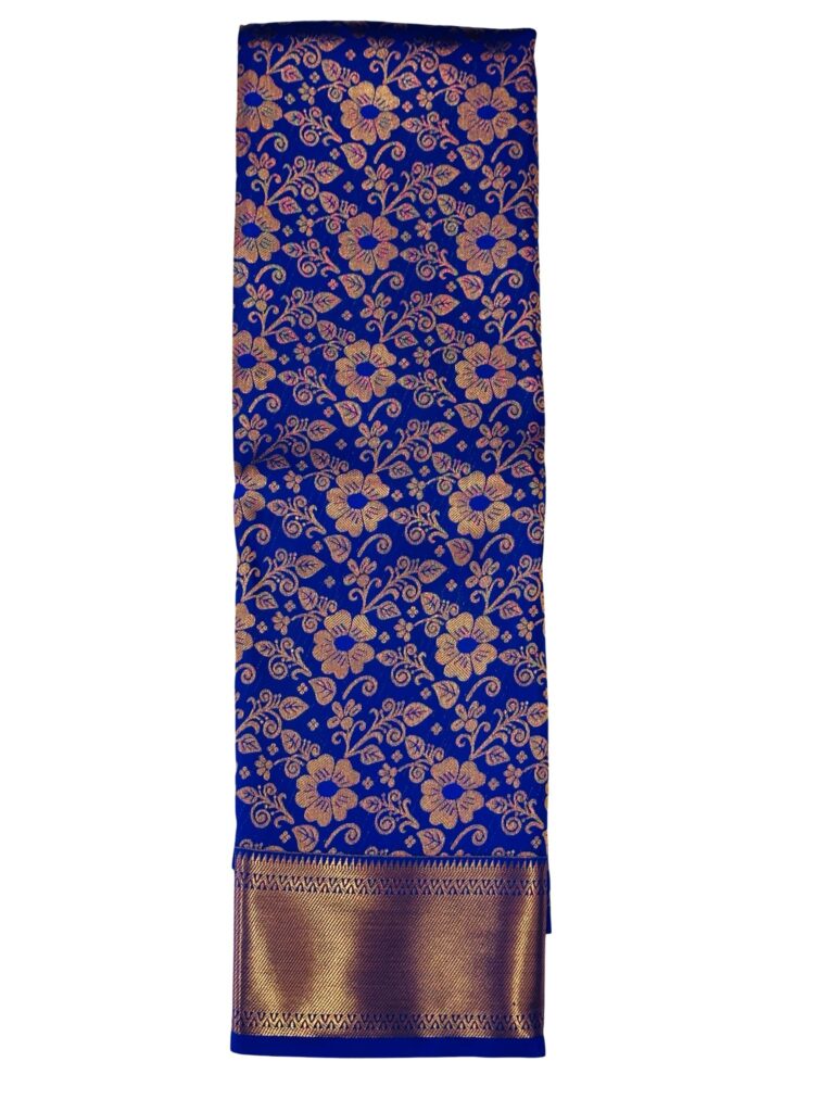 Royal Blue Bridal Kanchipuram Soft Silk Saree, Gold Floral Zari Wedding Saree, South Indian Bride Saree, Temple Wedding, Party Wear