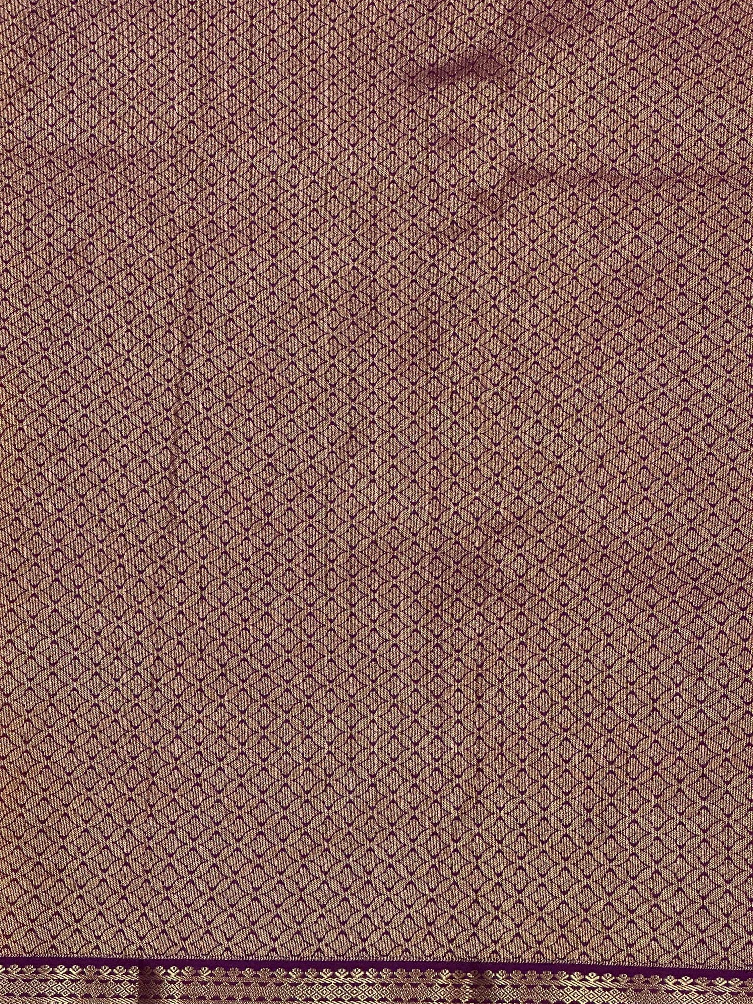 Kanjiveram Semi Silk Saree | Orange & Purple with Zari Border - Image 3