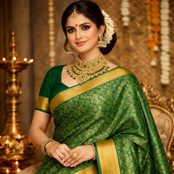 Bridal Kanchipuram Soft Silk Saree Peacock Green Kodi Design Wedding Pattu Saree Traditional South Indian Bridal Silk Saree