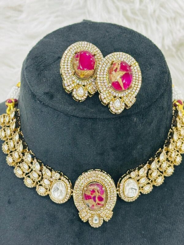 Pink Kundan Choker Necklace with Matching Earrings