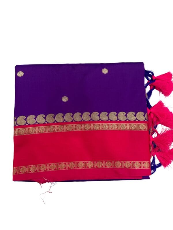 Gadwal Silk Saree Purple Pink | Traditional South Indian Silk Saree | Gold Zari Border | Wedding Festive Saree - Image 2