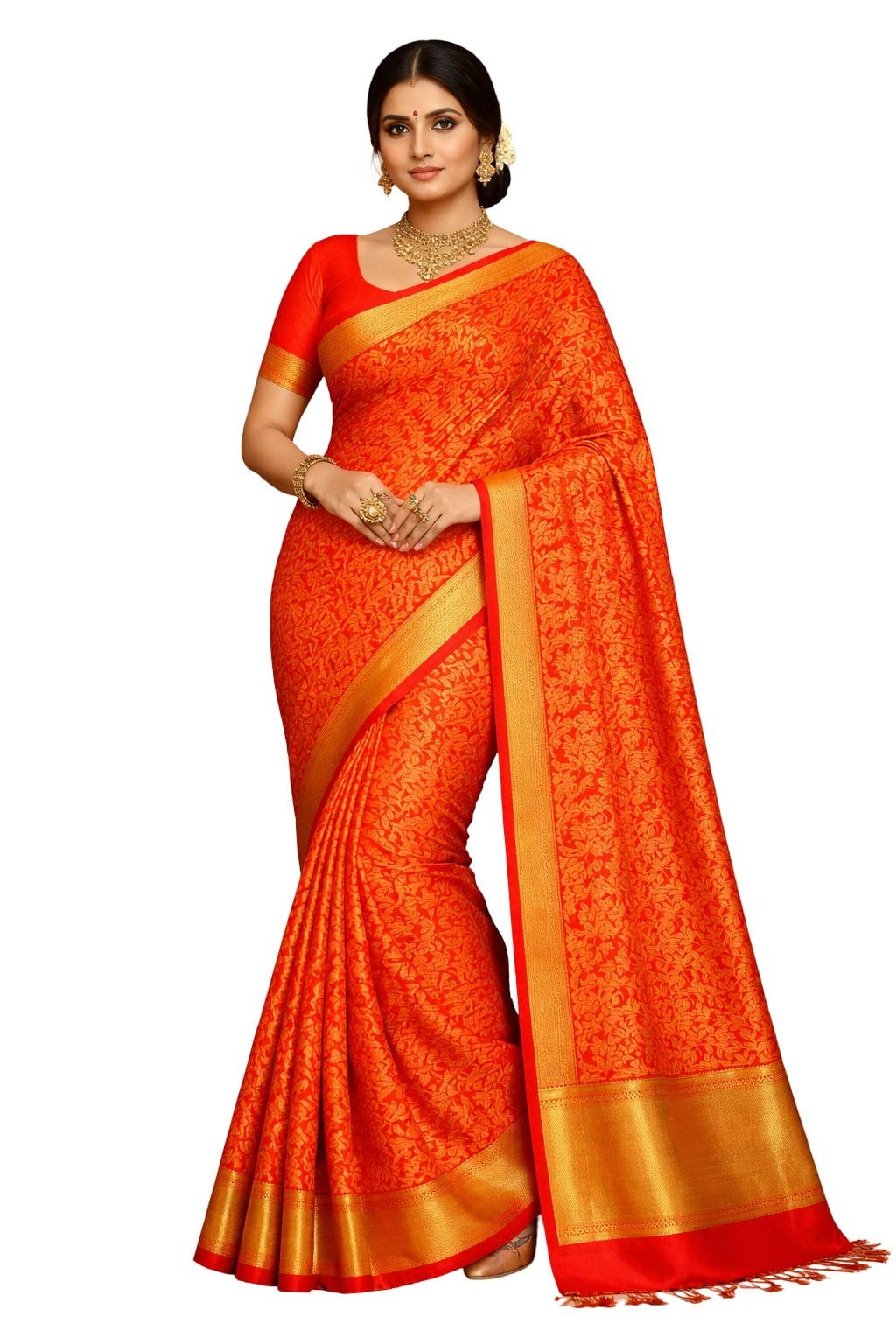 Bridal Kanchipuram Soft Silk Saree Red Kodi Pattern Wedding Saree South Indian Bride Traditional Party Wear Kanchi Silk Saree - Image 1