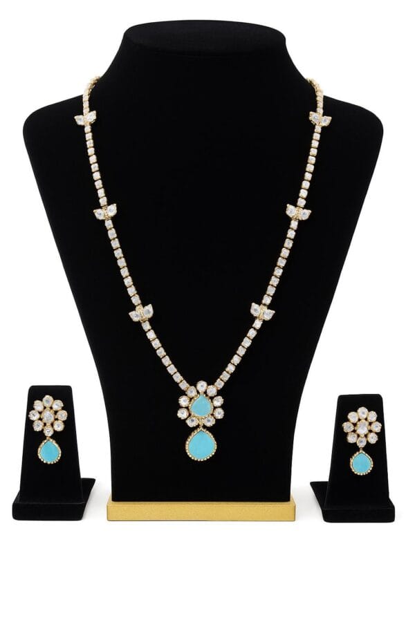 Mint Green Stone Necklace Set | Crystal CZ Bridal Jewelry | Party Wear