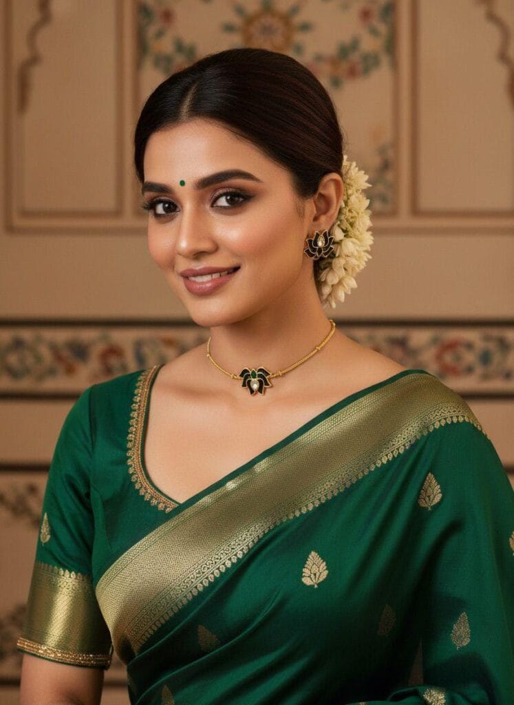 Black & Green Lotus Necklace Set | Necklace with Matching earrings