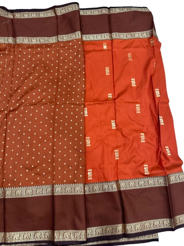 Gadwal Silk Saree Rust Orange Brown | Traditional Temple Border Silk Saree | South Indian Wedding Saree | Elephant Zari Border Saree - Image 3