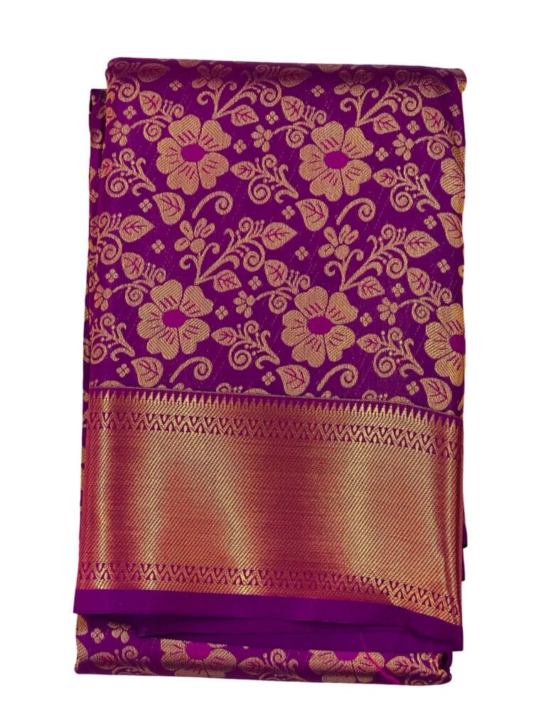 Bridal Kanchipuram Soft Silk Saree Purple Gold Zari Floral Wedding Saree Traditional Indian Silk Saree Festive Party Wear Banarasi Style