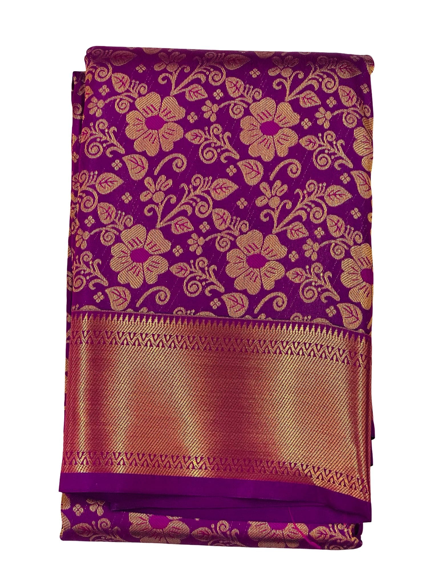 Bridal Kanchipuram Soft Silk Saree Purple Gold Zari Floral Wedding Saree Traditional Indian Silk Saree Festive Party Wear Banarasi Style - Image 3