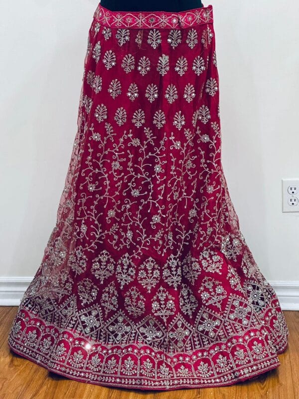 Rani Pink Embroidered Lehenga Choli Set | Indian Bridal Wear - Image 4