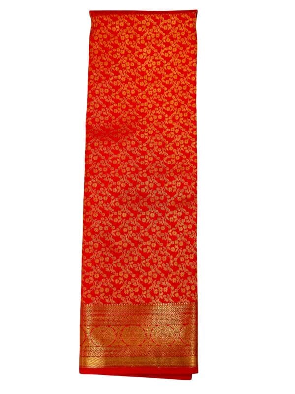Bridal Kanchipuram Soft Silk Saree Chilly Red Gold Zari Floral Wedding Saree Traditional South Indian Bride Party Wear - Image 2