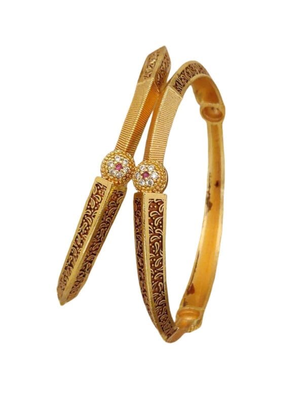 Traditional Kada Bangles with Red & White Stones | Size 28
