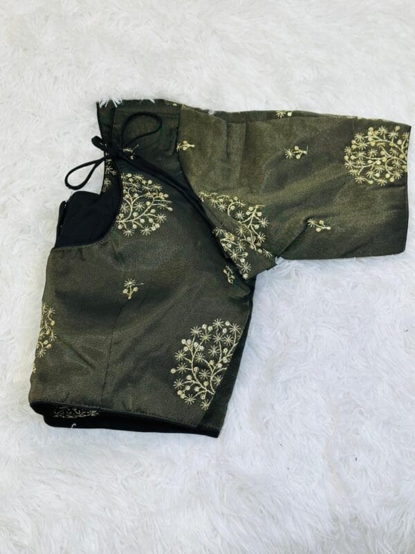 Embroidered readymade Blouse | Size 36, Black & Gold Party Wear - Image 3