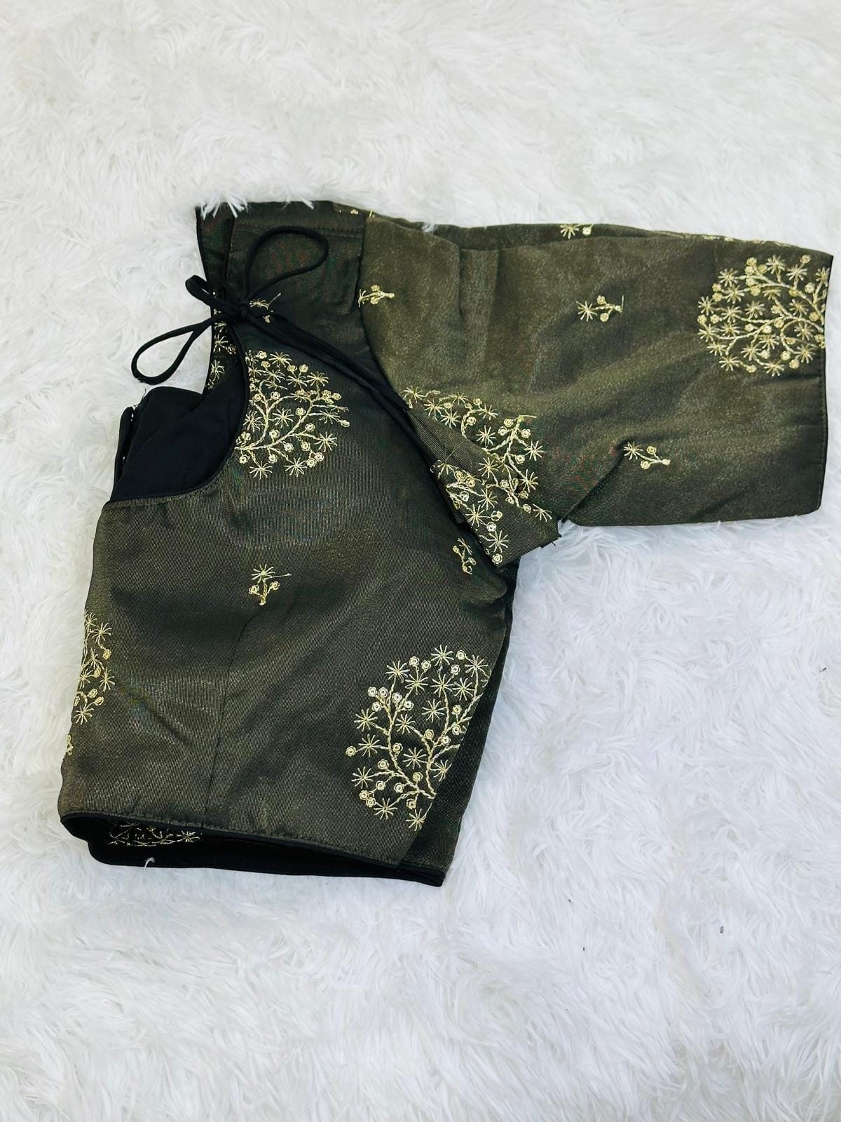 Embroidered readymade Blouse | Size 36, Black & Gold Party Wear - Image 3
