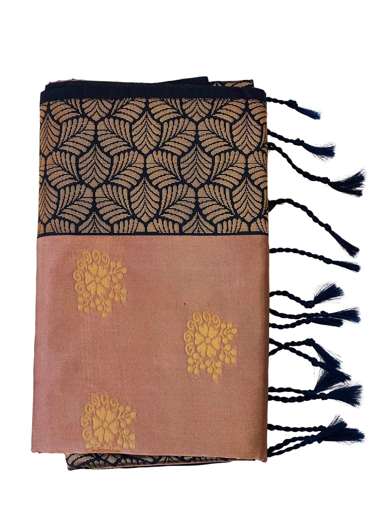 Luxury Dusty Copper Pink Soft Silk Saree Navy Blue Copper Dark Gold Butta, Elegant Party Wear Saree, Traditional Indian Wedding Saree - Image 3