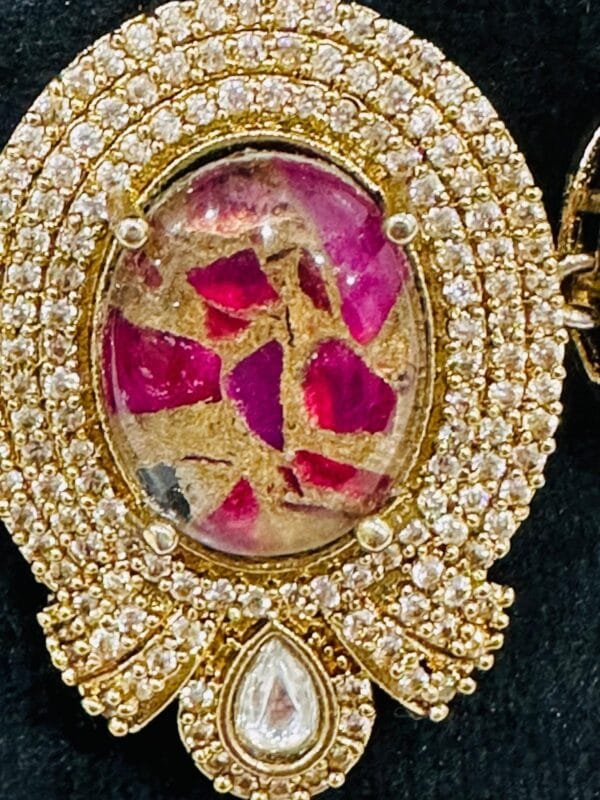 Pink Kundan Choker Necklace with Matching Earrings - Image 2