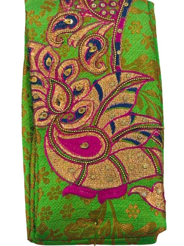 Navy Blue Soft Silk Saree | Gold Zari Brocade, Embroidered Blouse - Image 4