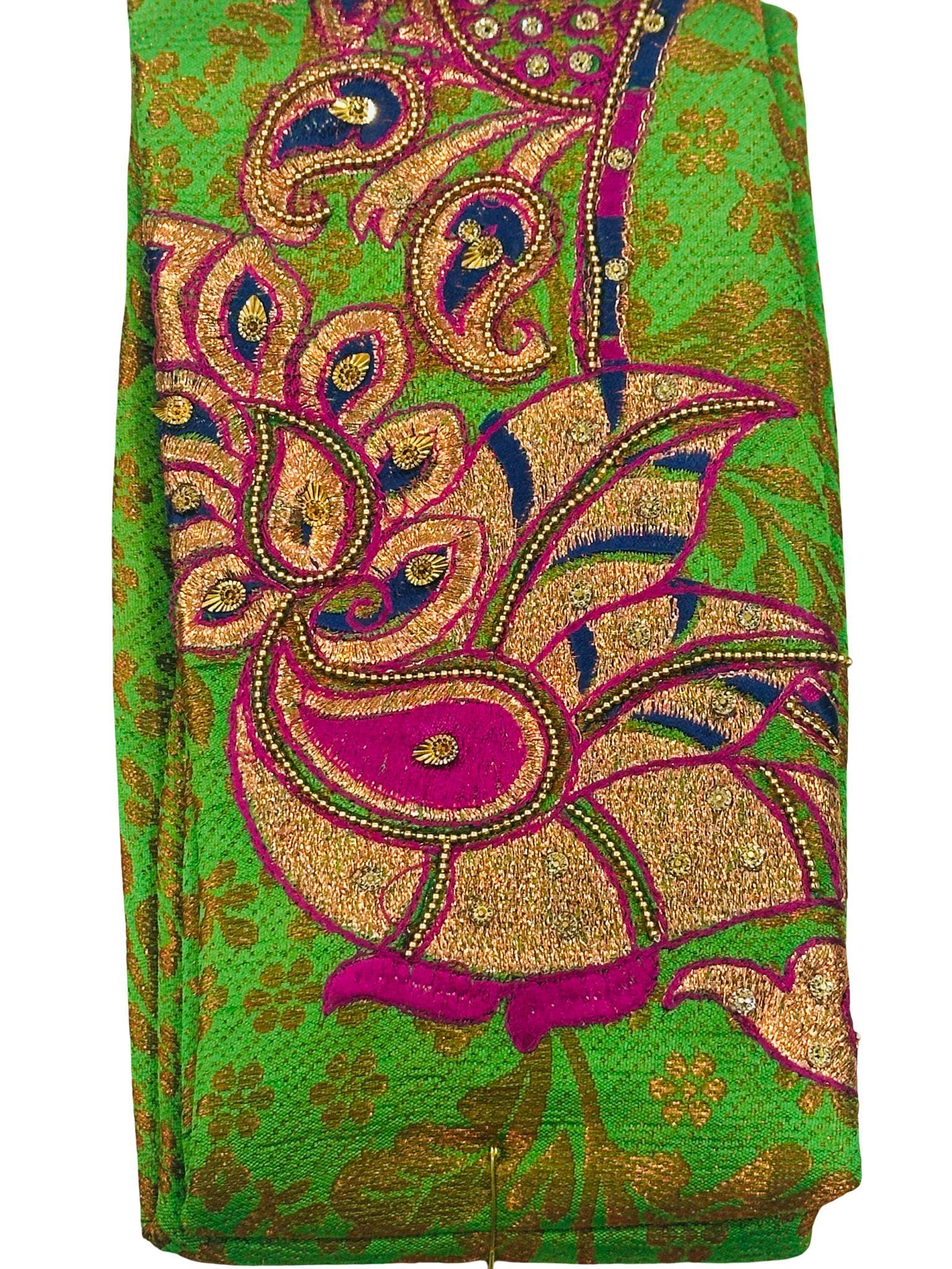 Navy Blue Soft Silk Saree | Gold Zari Brocade, Embroidered Blouse - Image 4