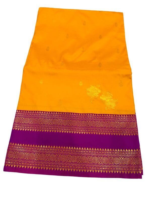 Gadwal Silk Saree Yellow Purple | Traditional South Indian Handloom Saree | Gold Zari Border Bridal Festive Wear - Image 4
