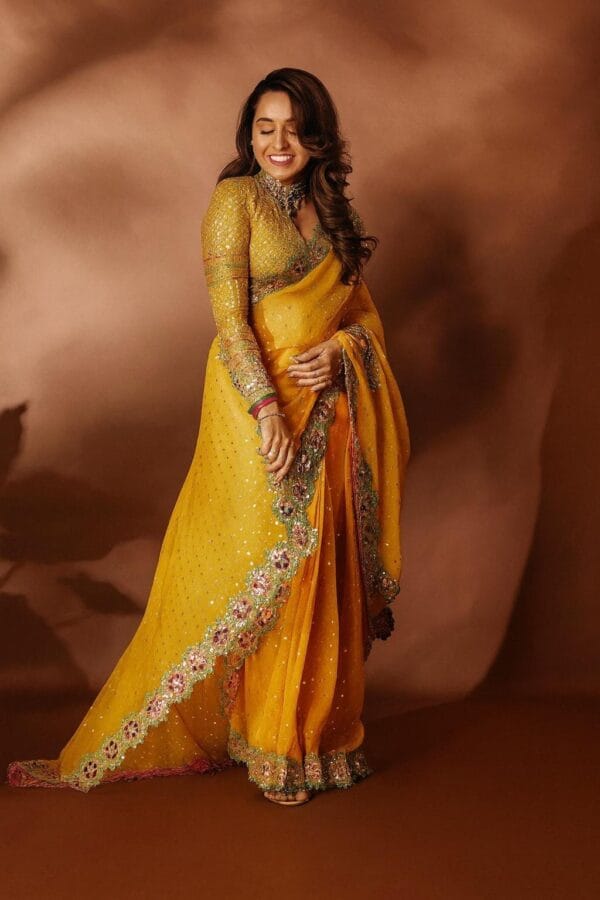 Georgette Saree, Heavy Sequin & Mirror Work saree with stitched Blouse