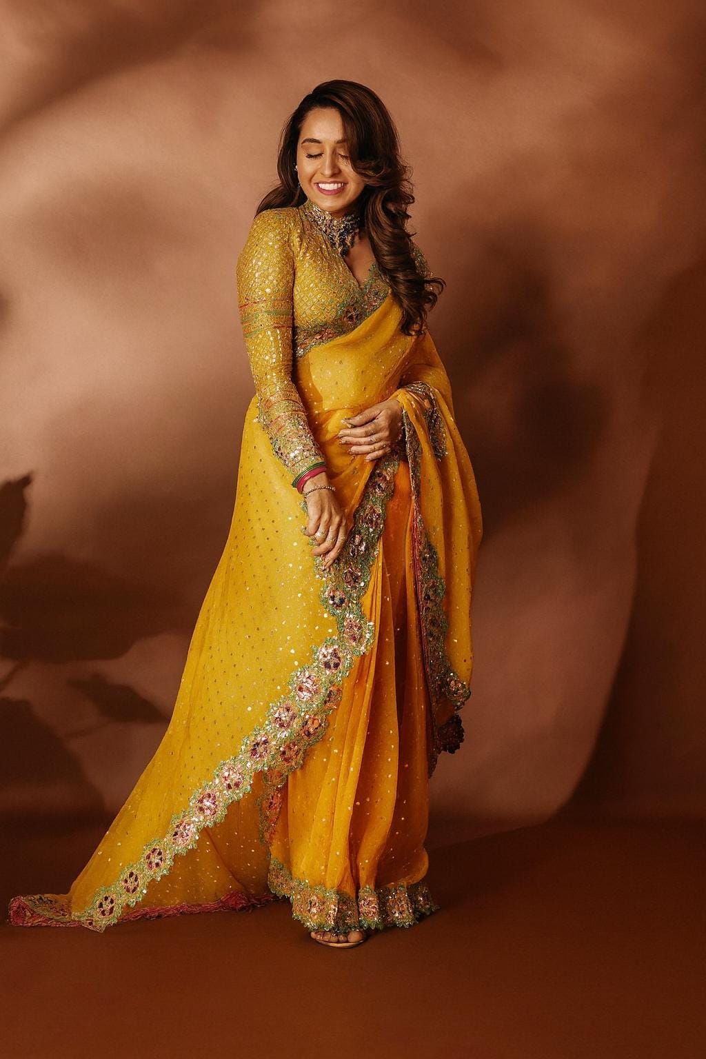 Georgette Saree, Heavy Sequin & Mirror Work saree with stitched Blouse - Image 1