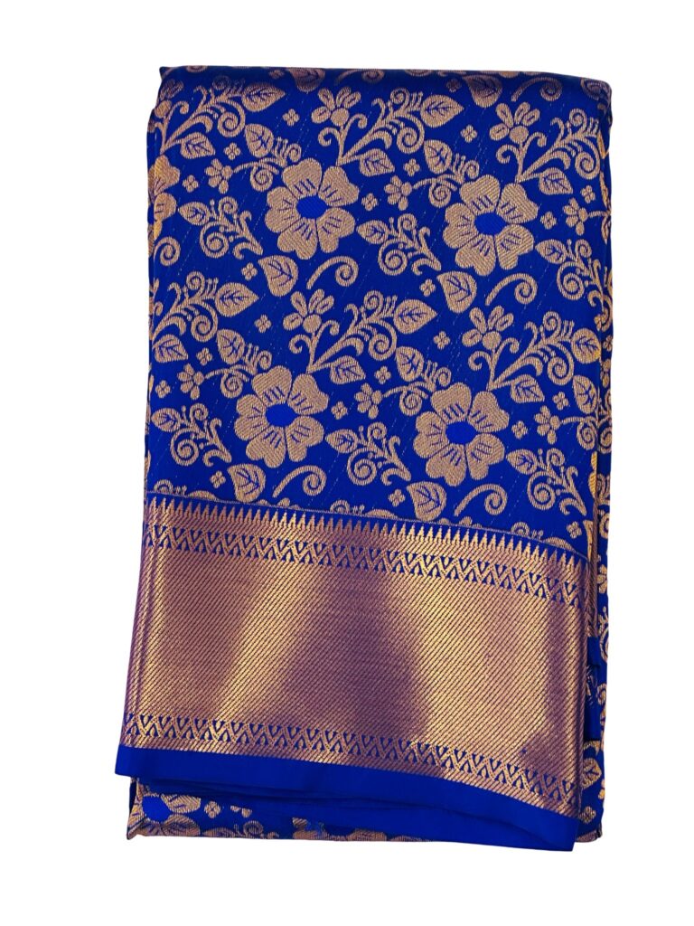 Royal Blue Bridal Kanchipuram Soft Silk Saree, Gold Floral Zari Wedding Saree, South Indian Bride Saree, Temple Wedding, Party Wear