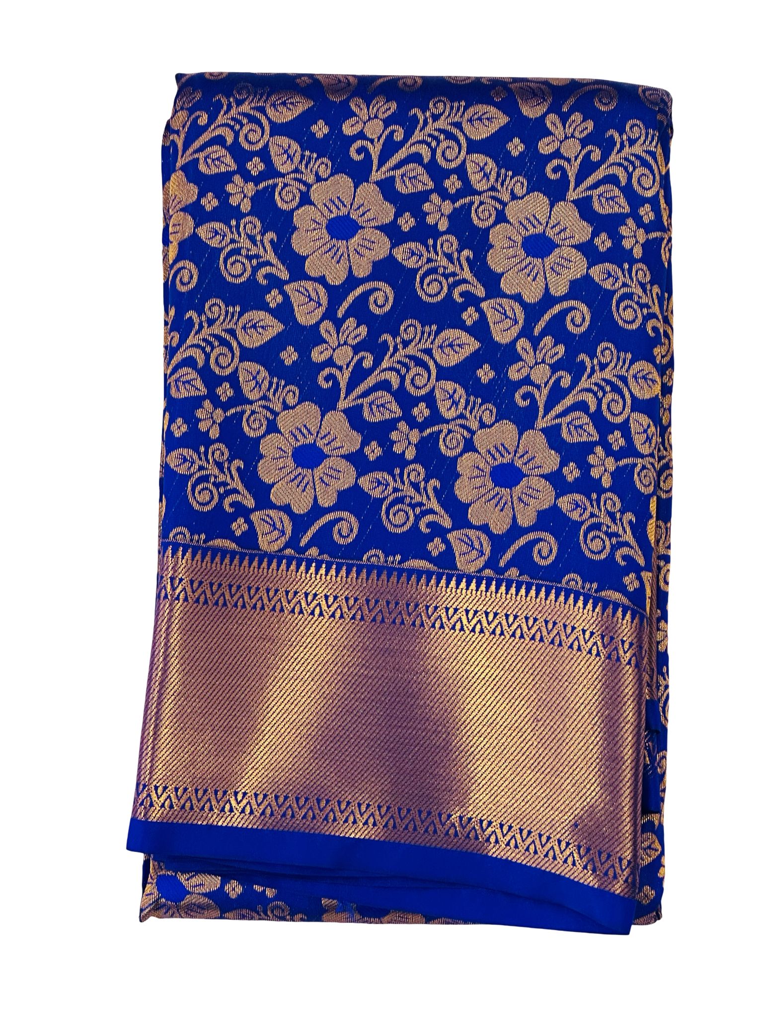 Royal Blue Bridal Kanchipuram Soft Silk Saree, Gold Floral Zari Wedding Saree, South Indian Bride Saree, Temple Wedding, Party Wear - Image 2