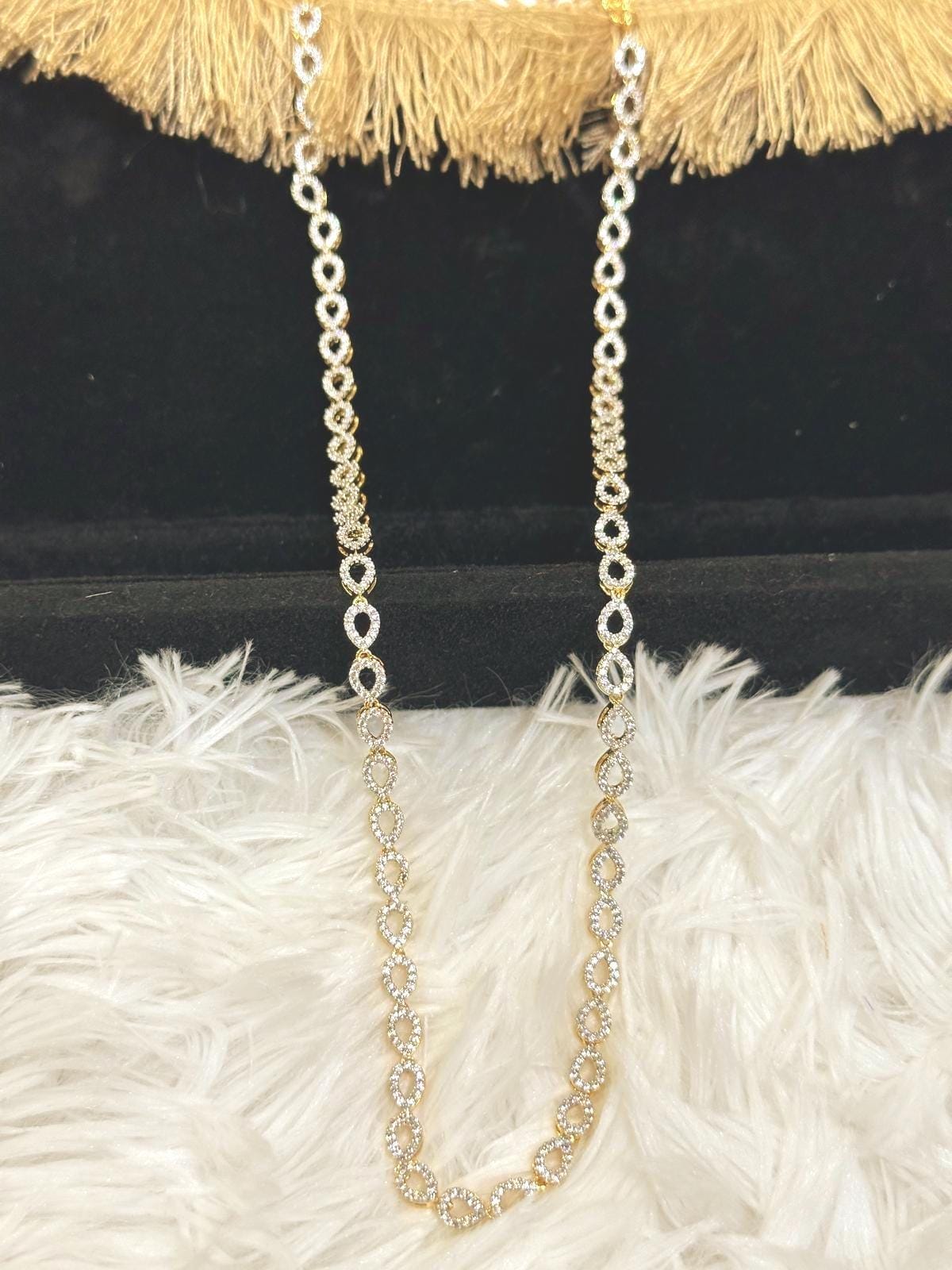 Elegant CZ Diamond Infinity Link Necklace | Adjustable Gold-Plated Chain | Sparkling Bridal Jewelry - Image 1