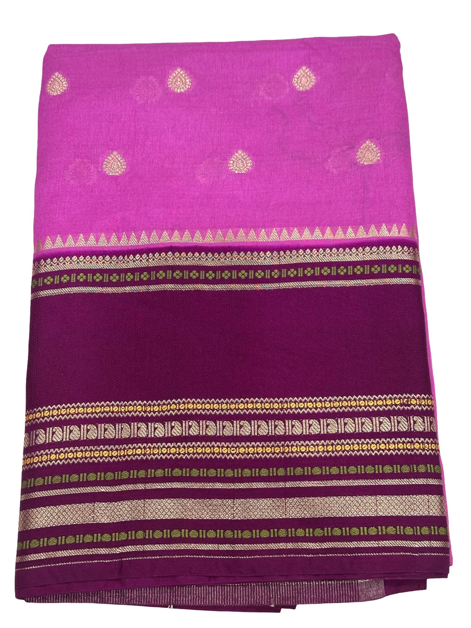 Celebrity Inspired Semi Silk Katan Saree – Rani Pink & Magenta Contrast Pallu – Golden Butta Zari Design – Soft Lightweight - Image 3