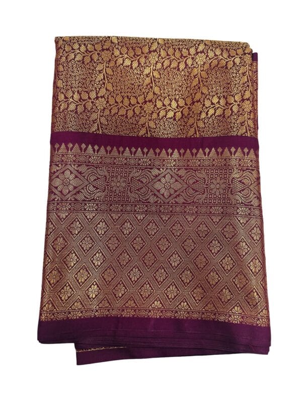 Wine Banarasi Semi Silk Saree, Gold Zari Woven Bridal Saree, Traditional Indian Wedding Saree, Party Wear Banarasi Silk Sari - Image 3