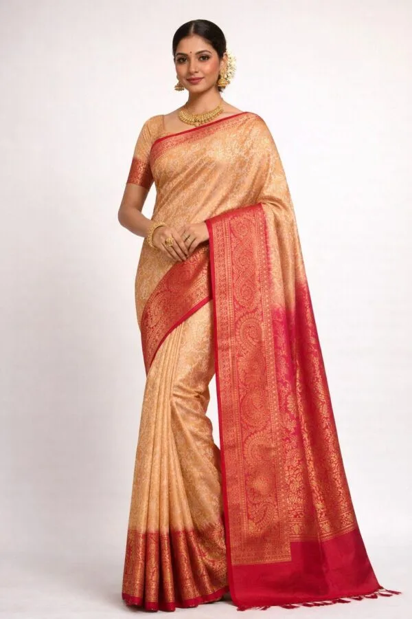 Sandal & Rani Pink Soft Silk Saree with Heavy Embroidered unstitched Blouse | Designer Party Wear