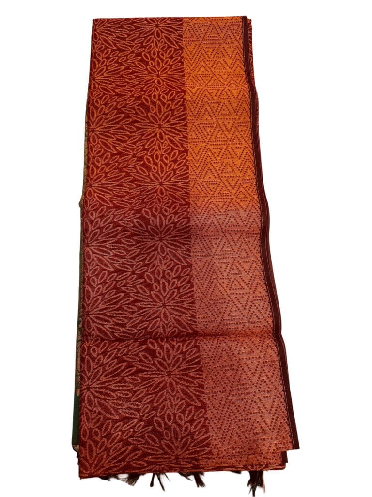Maroon Green Tissue Silk Saree with Unstitched Blouse | Lightweight Shiny Silk Indian Party Wear
