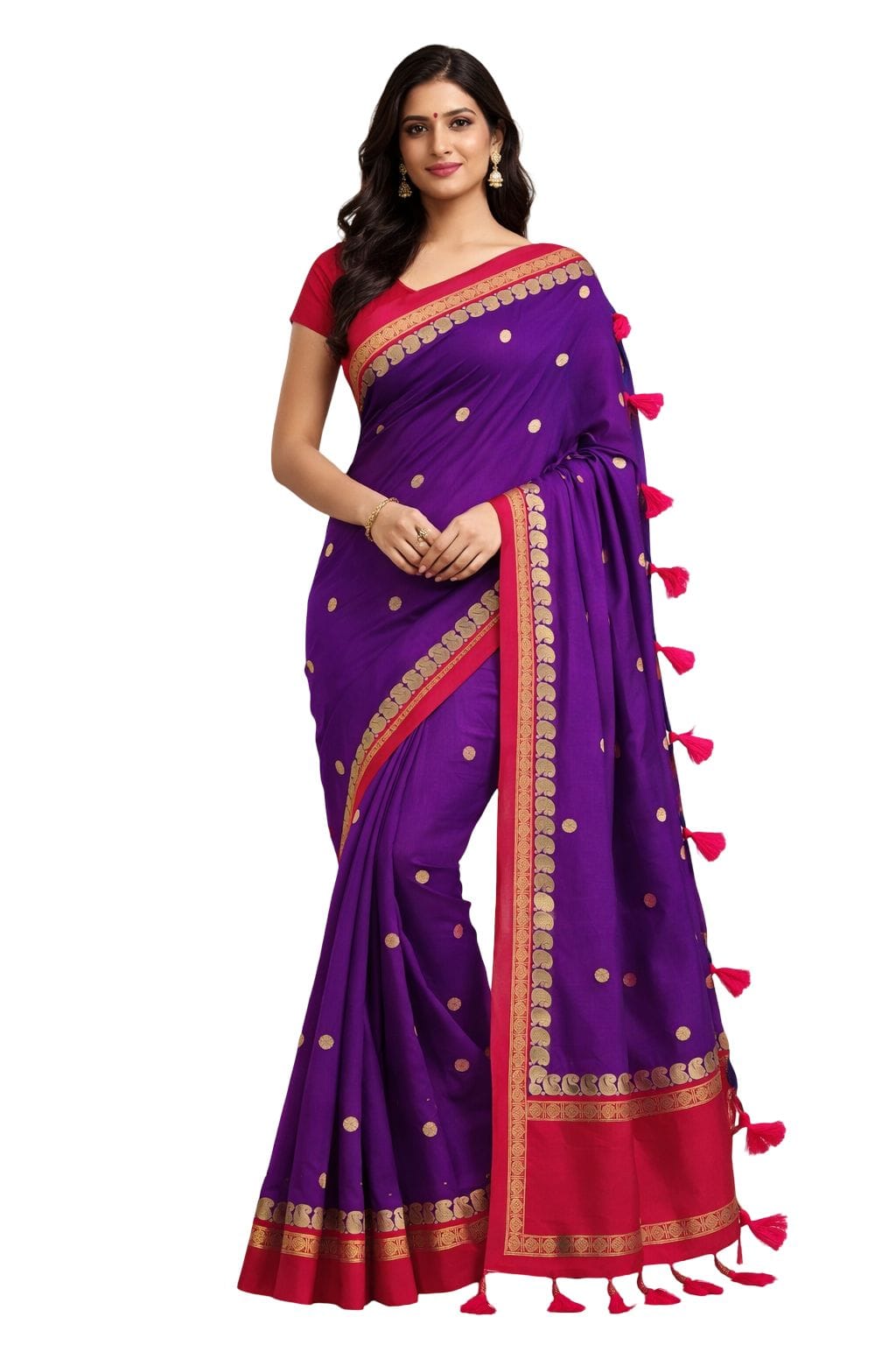 Gadwal Silk Saree Purple Pink | Traditional South Indian Silk Saree | Gold Zari Border | Wedding Festive Saree - Image 1