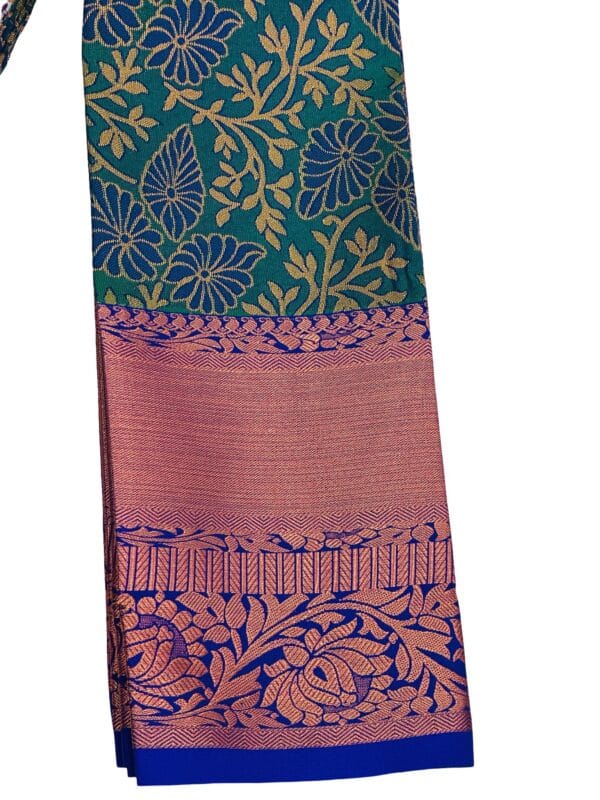 Bridal Kanchipuram Soft Silk Saree Peacock Green Purple | Kodi Pattern Copper Zari Wedding Saree | Traditional South Indian Bridal Saree - Image 2