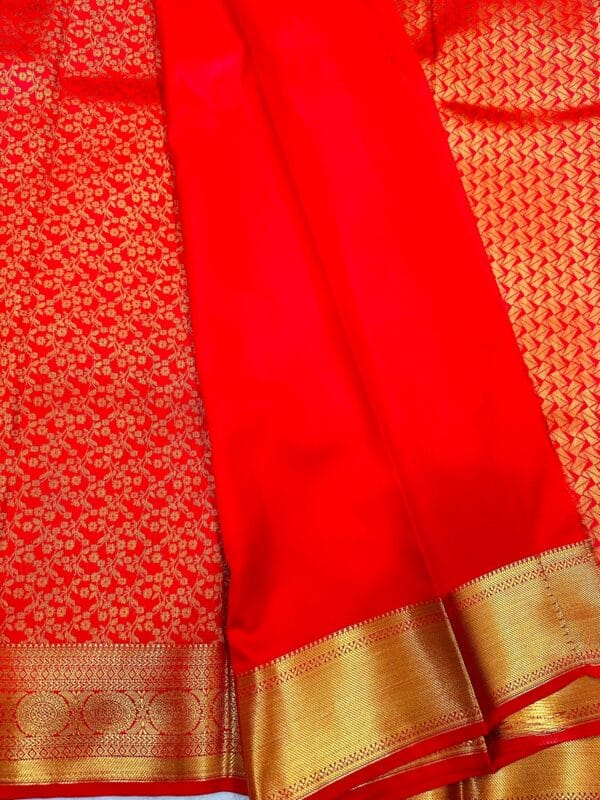 Bridal Kanchipuram Soft Silk Saree Chilly Red Gold Zari Floral Wedding Saree Traditional South Indian Bride Party Wear - Image 4