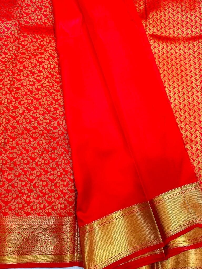 Bridal Kanchipuram Soft Silk Saree Chilly Red Gold Zari Floral Wedding Saree Traditional South Indian Bride Party Wear